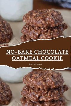 no - bake chocolate oatmeal cookies stacked on top of each other