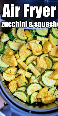 an air fryer filled with zucchini and squash