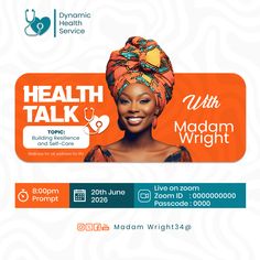 an advertisement for the health talk with madam wright