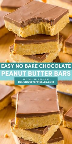 Looking for easy Easter desserts? This no bake bar recipe is a perfect Mother's Day treat! Everyone will love every bite of these no bake chocolate peanut butter bars. They taste so good! Pin this for later!