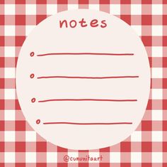 a red and white checkered table cloth with a note written on the top in black ink