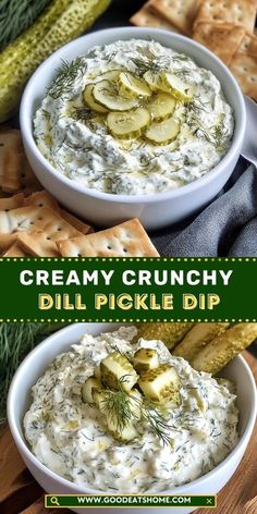 creamy crunchy dill pickle dip with crackers