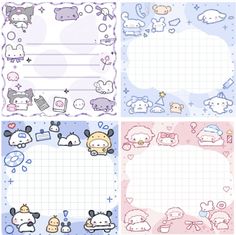 four different pictures with animals and baby items on them, all in pastel colors