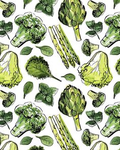 a bunch of broccoli on a white background