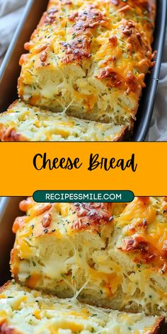 cheesy bread with melted cheese on top is in a pan and has been cut into