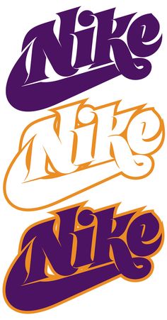 three different types of nike logos in purple, orange and yellow on a white background