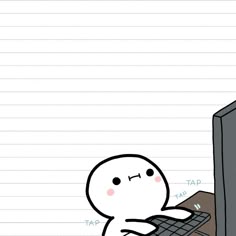 a cartoon character sitting in front of a computer screen with text written on the side