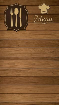 the menu is made up of wood with silverware on it and a chef's hat