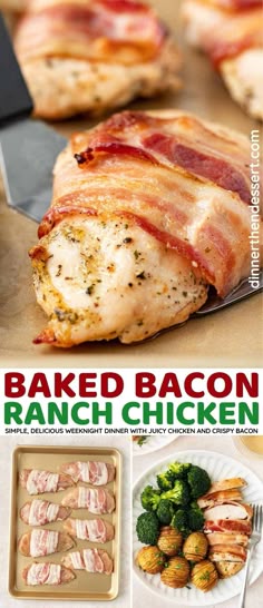 baked bacon ranch chicken with broccoli and potatoes
