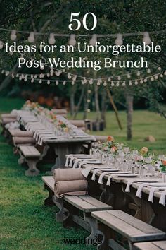 the cover of 50 ideas for an unforgettable post - wedding brunch