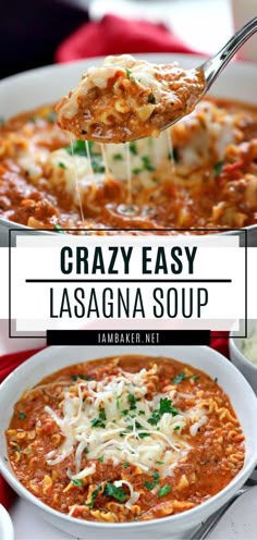 a spoon full of crazy easy lasagna soup