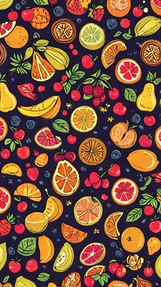 a bunch of different types of fruit on a black background