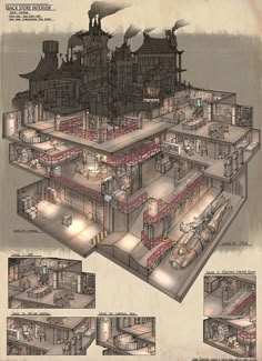 an architectural drawing of a building with lots of rooms