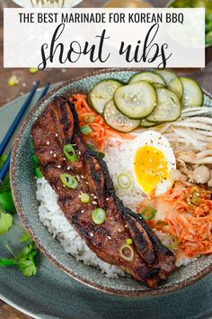 the best marinade for korean bbq short ribs with rice and cucumbers