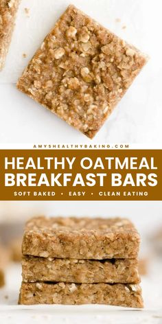 Have some Healthy Oatmeal Breakfast Bars! They're an easy healthy breakfast or a healthy snack to make. This oatmeal bar recipe is also clean eating, low fat, and low sugar with dairy free, egg free, vegan, and gluten free options! Save this healthy baking idea!