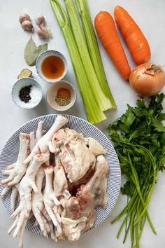 the ingredients for this dish include carrots, celery, onions and chicken