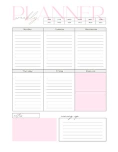 Digital/downloadable: Weekly Planner Pink and White - Etsy