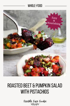 Forkful or Roasted Beets and pumpkin with a little feta and chopped pistachios.