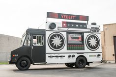 Stereo Vedett, our nifty boombox Boombox On Wheels, Boombox Truck Illustration, Music Truck Design, Diy Car Boombox, Boombox Art Car, Boombox Outside, Boombox With Radio And Cassette, Boombox Scene, Boom Box Street Art