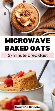 microwave baked oats with peanut butter and bananas in the middle, on top of each other