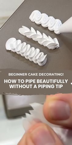 a person is cutting paper with scissors on a piece of white paper and the words beginner cake decorating how to pipe beautifully without a piping tip