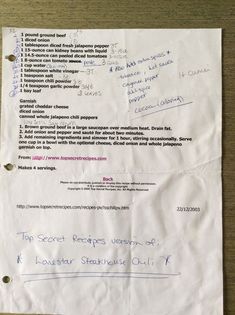 a piece of paper with writing on it