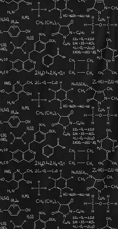 a black and white photo with many different types of chemical structures on the back ground