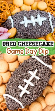 football shaped Oreo cheesecake dip tailgate food