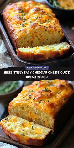 two pictures of bread with cheese and herbs