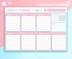 Printable Pastel Weekly Planner | Cute Kawaii Pink Space Aesthetic Week Calendar | Digital and Instant Download yearplanner #muslimplanner✍.