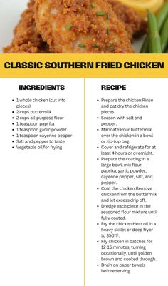 the recipe for southern fried chicken is shown