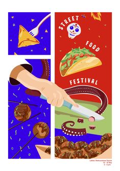 a person cutting food with a knife in front of them and an image of a taco on the other side