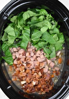 the food is prepared and ready to be cooked in the crock pot with lettuce