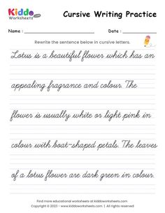 cursive writing practice worksheet for kids to learn how to use cursive