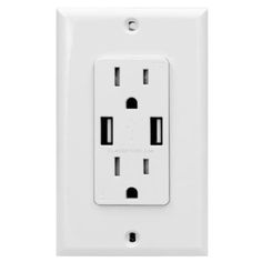 an electrical outlet with two outlets on each side and one outlet in the other direction
