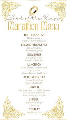 a menu for a restaurant with gold lettering