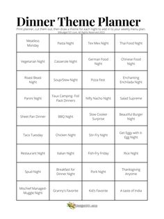 the dinner planner is shown in black and white