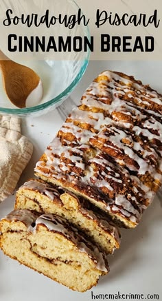 cinnamon bread sliced and sitting on top of a table
