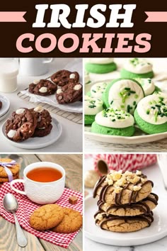 the collage shows different types of irish cookies and desserts, with text overlay