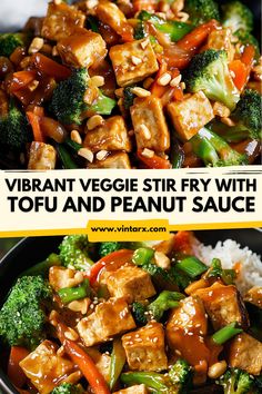 Dive into this colorful Veggie Stir Fry with Tofu and Peanut Sauce that’s as nutritious as it is delicious! Perfect for a quick weeknight dinner, this dish combines fresh vegetables like bell peppers, broccoli, and snap peas with crispy tofu tossed in a creamy peanut sauce. In just 30 minutes, you can enjoy a meal that's packed with flavor and essential nutrients. Customize it with your favorite seasonal veggies for a personal touch. Serve it over rice or noodles for a wholesome and satisfyin... Vegetarian Stir Fry With Tofu, Tofu Recipes Stir Fry, Peanut Tofu Stir Fry, Veggie And Tofu Stir Fry, Stir Fry Tofu And Veggies, Tofu Vegetable Stir Fry, Colorful Vegetable And Tofu Stir-fry, Tofu With Peanut Sauce Stir Fry, Vegetable Stir-fry With Peanut Sauce