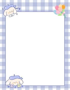 a blue and white checkered background with an image of two baby bears on it