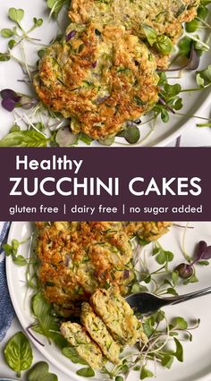 healthy zucchini cakes on a plate with greens