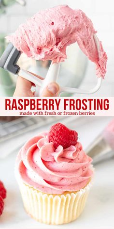 raspberry frosting is being made with fresh or frozen berries