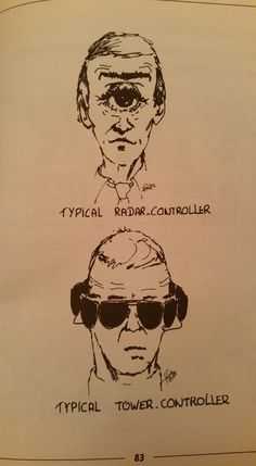 an image of two men with glasses on their heads and the words typical radar controller above them