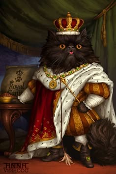 a painting of a black cat dressed as king henry