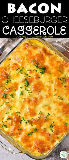 a casserole dish with cheese and parsley on top