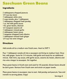 the ingredients for green beans are shown in this recipe book, which includes instructions to make them