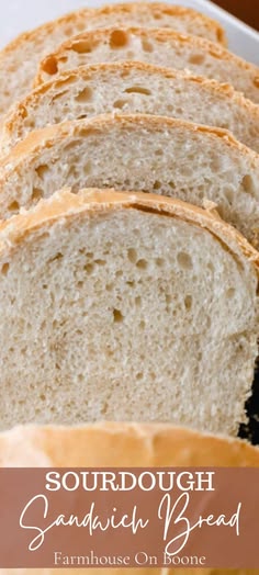 sourdough sandwich bread in a white bowl with text overlay