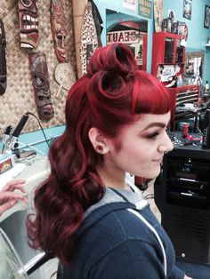 Pin Up With Bangs, Betty Page Hair, Pinup Hairstyles With Bangs, Pinup Hair With Bangs, Rockabilly Hair With Bangs, Victory Rolls Bangs, Rockabilly Bangs, Long Bettie Bangs, Rockabilly Hair Bangs