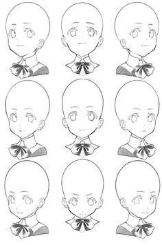 an animation character's head with different facial expressions and hair styles for each face